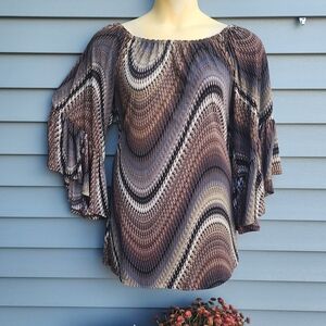 Veronica M Wave Patterned Blouse in Brown and Cream